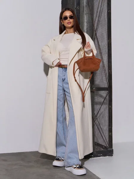 Вовняне Пальто ISSA Plus молочний