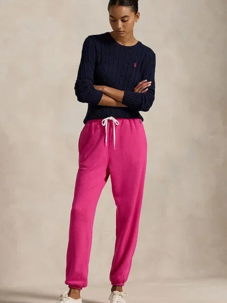 Spodnie dresowe Polo Ralph Lauren z kieszeniami bocznymi z autografem różowe