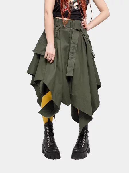 Спідниця міді Авіація Галичини бавовна/поліестер/еластан хакі