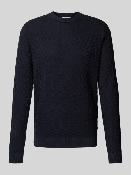 Sweter z dzianiny o kroju regular fit z fakturowanym wzorem model ‘KALLE’ Only & Sons granatowy