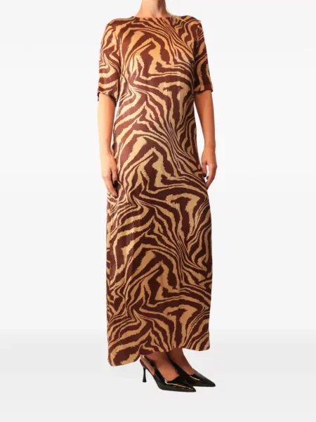 Rochie maxi Ganni cu imagine cu model zebră maro