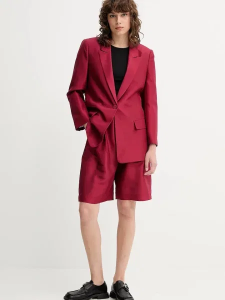 Шовкові шорти MUNTHE PEPPI однотонні висока посадка бордовий