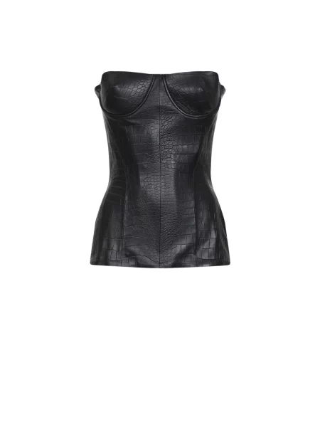 Top Alex Perry skórzany z gorsetem bez ramiączek czarny