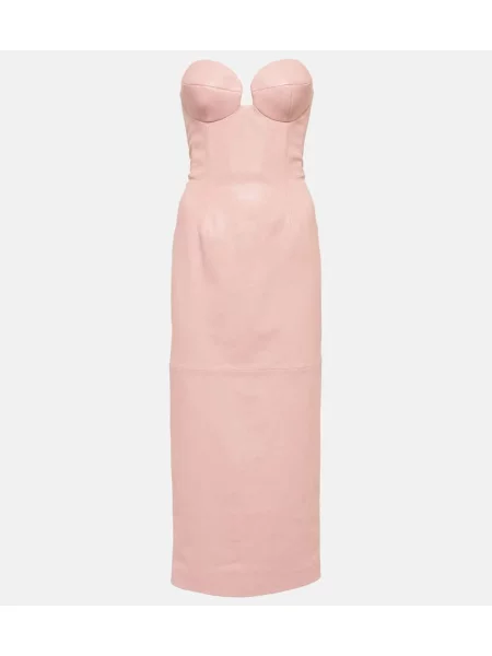 Sukienka midi Magda Butrym skórzana do kolan garniturowa różowa