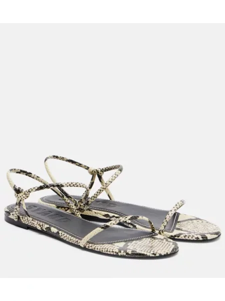 Sandale Staud din piele cu model piele de șarpe alb