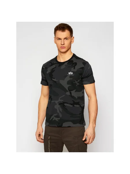 Alpha Industries Póló Basic T Small Logo Camo Szürke Regular Fit fekete