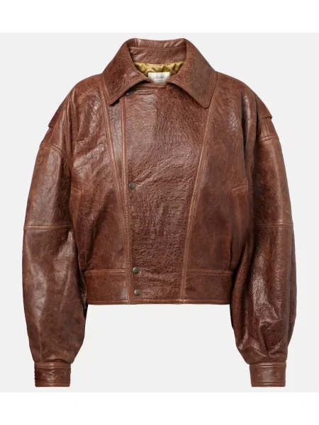 Kurtka skórzana Saint Laurent dwurzędowa brązowa