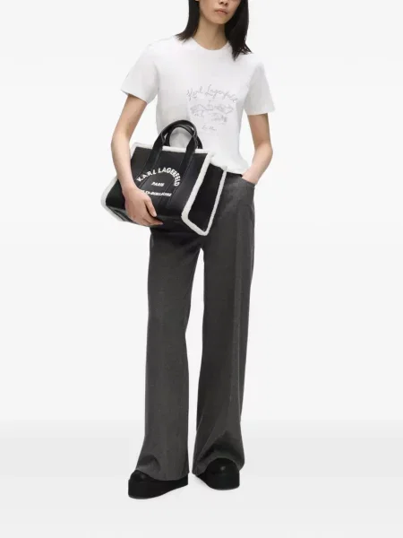 Шопинг чанта Karl Lagerfeld от овча кожа черно