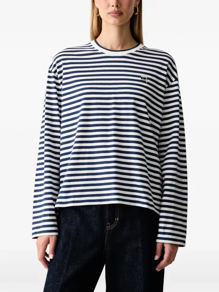 Tricou Karl Lagerfeld cu dungi cu autograf alb