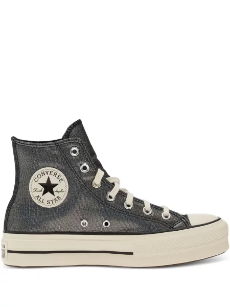 Мюли Converse на платформе бродирани на цветя сребристо