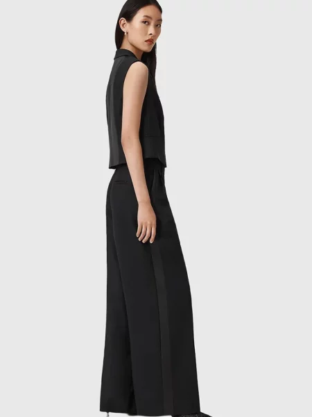 Шерстяные брюки Allsaints с высокой посадкой черные