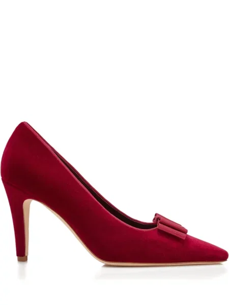 Pantofi cu toc Manolo Blahnik cu funde de catifea roșu