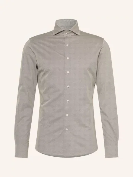 Profuomo Košile Slim Fit tmavě / krémová zelená