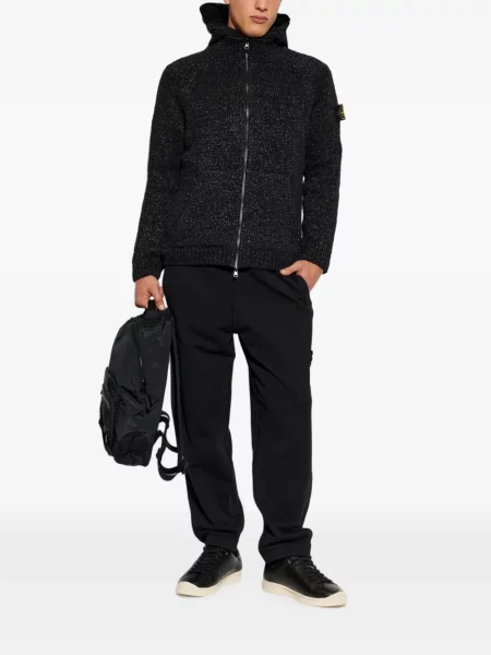 Geacă Stone Island cu glugă cu strasuri negru