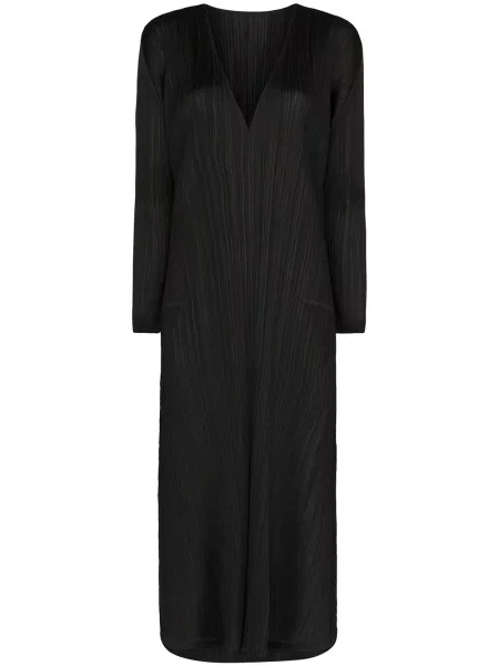 Rochie midi Pleats Please Issey Miyake cu decolteu în V de costum negru