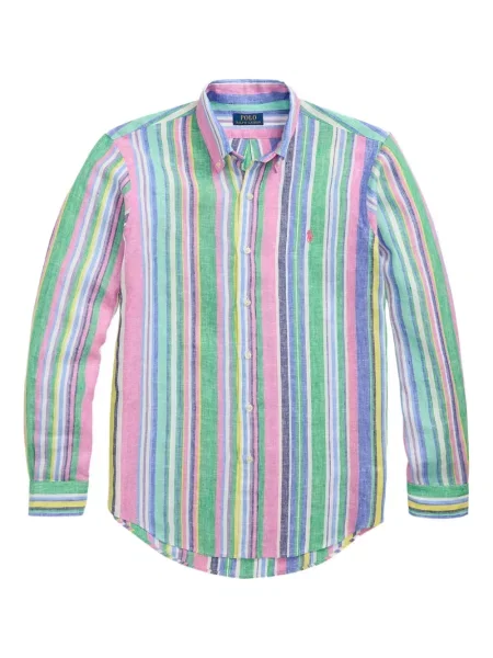 Tricou Polo Ralph Lauren din piele cu broderie în carouri maro