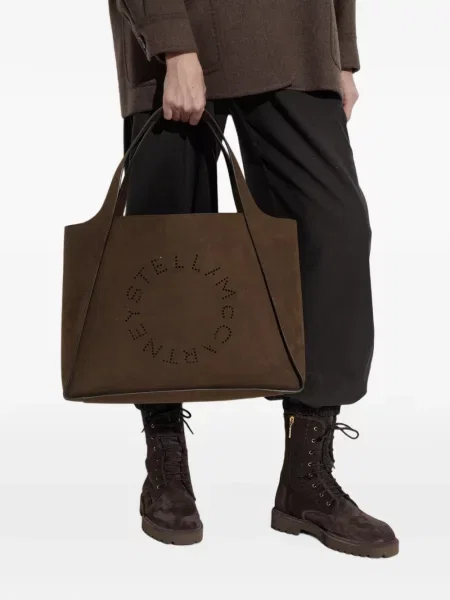 Geantă shopper Stella Mccartney din piele de căprioară cu autograf maro