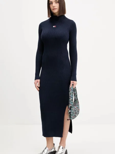 Tommy Jeans sukienka maxi dopasowana granatowy