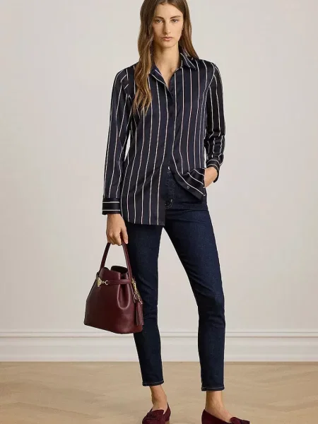 Košile Lauren Ralph Lauren tmavomodrá relaxed s klasickým límcem