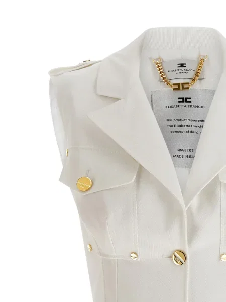 Mały sukienka mini Elisabetta Franchi garniturowa jednorzędowa biała