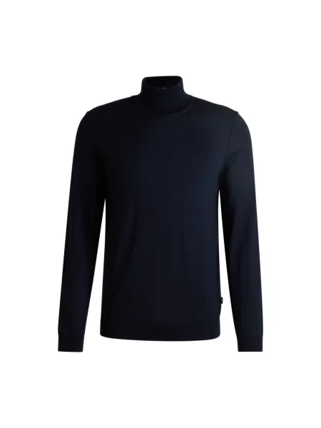 BOSS Sweter Mężczyźni wełna ze strzyży jednolity S niebieski