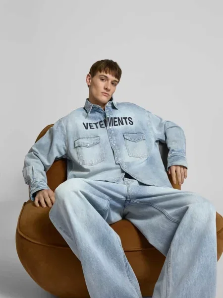 Koszula casualowa z imitacji denimu Vetements niebieska