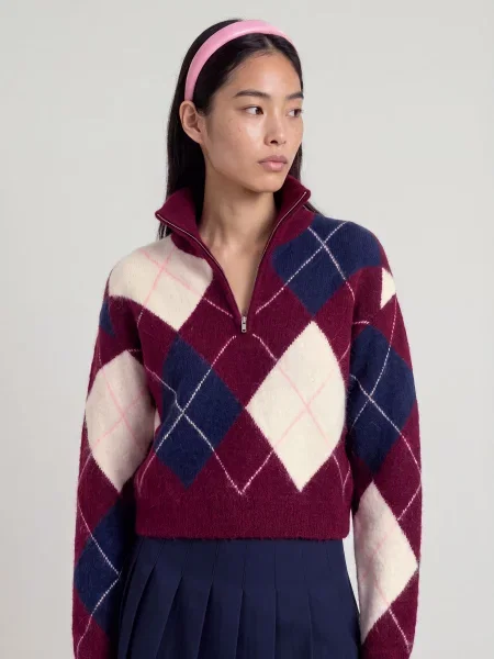 Tommy Jeans Svetr marine modrá / vínově červená / offwhite bílý
