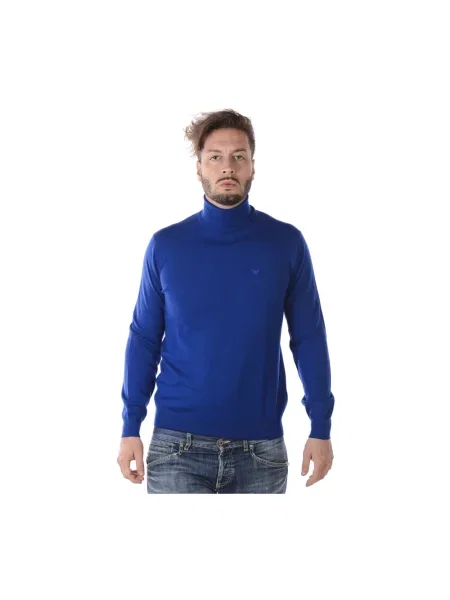 Sweter z golfem Emporio Armani wełniany do golfa niebieski