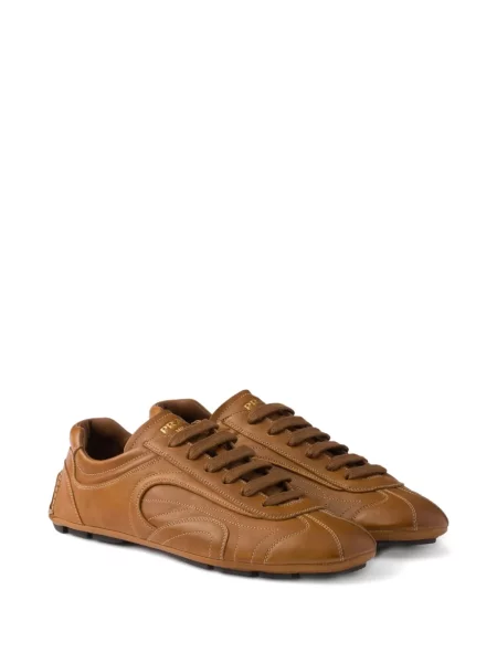 Sneakerși Prada cu șireturi din piele maro