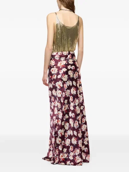 Fusta maxi Rabanne de mătase cu model floral roz