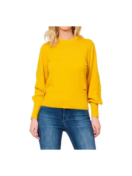 Sweter Armani Exchange wełniany z długim rękawem żółty