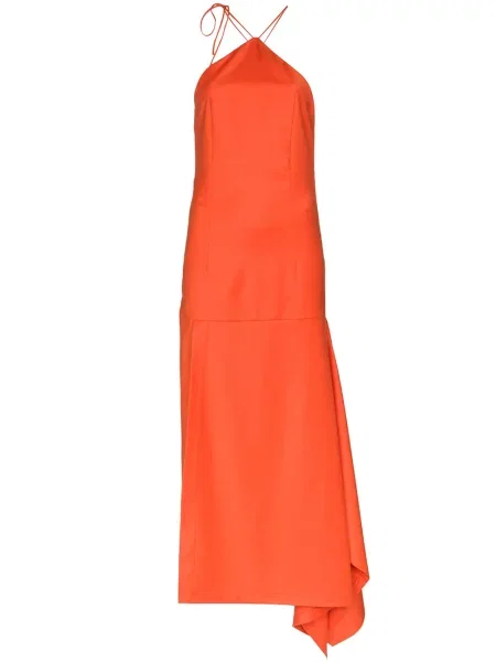 Sukienka Materiel asymetryczna z dekoltem halter garniturowa pomarańczowa