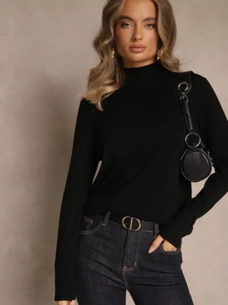 Casualowy Sweter z Półgolfem w Minimalistycznym Stylu Seorienne czarny