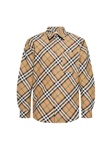 Koszula Burberry w kratę z długim rękawem beżowa