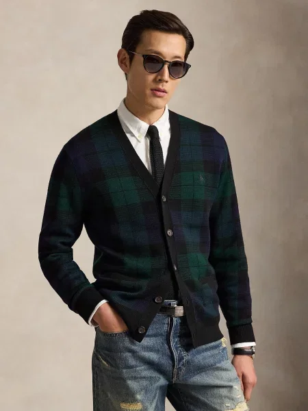 Polo Ralph Lauren Kardigán námornícka modrá / tmavozelená / čierna zelená