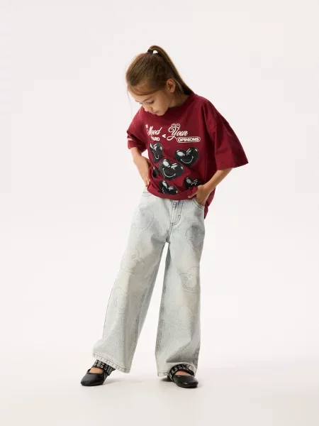 Reserved Джинси wide leg з аплікацією SmileyWorld® синій