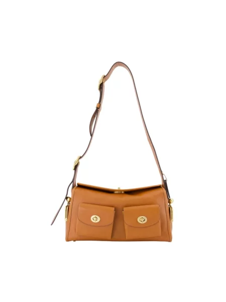 Coach torebka hobo skórzana Turnlock Haversack Bag brązowa