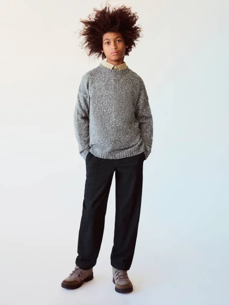 Spodnie relaxed fit w jodełkę antracytowy Dzieci 11 MANGO KIDS