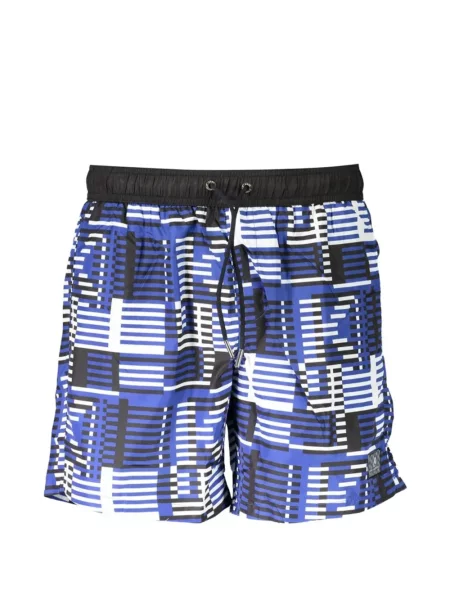 Slip de baie Karl Lagerfeld cu imagine cu imprimeu geometric cu cordon albastru