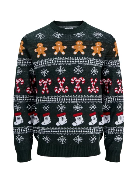 Jack & Jones Junior Pulover JJXmas Santa maro cămilă / verde închis / roșu alb