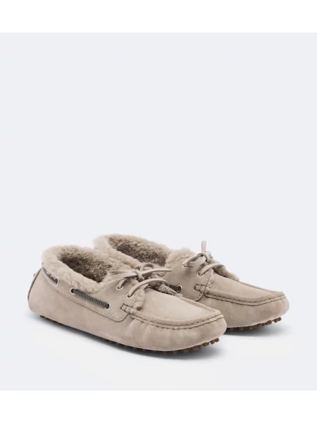 Pantofi loafer Brunello Cucinelli din piele de căprioară bej