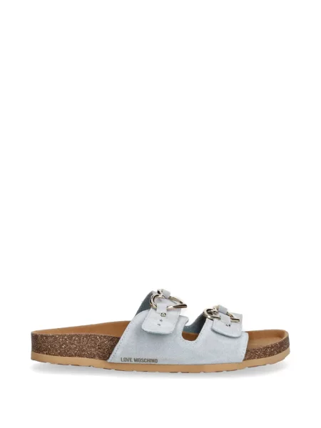 Sandale Love Moschino din piele de căprioară cu cataramă cu motiv cu inimi albastru
