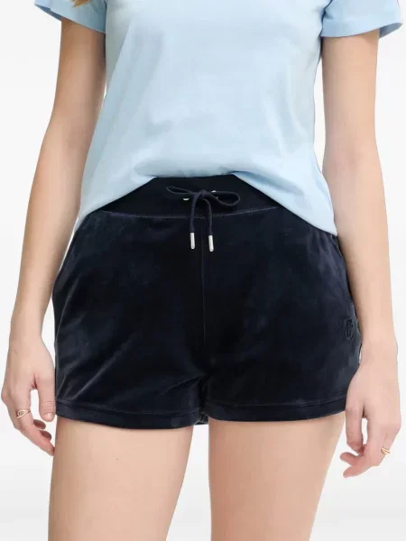 Велур шорти Juicy Couture с връзки синьо