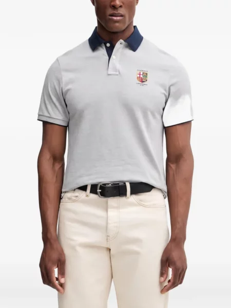 Tricou polo Hackett cu broderie gri