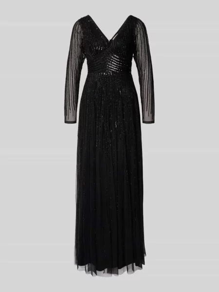 Sukienka wieczorowa z dekoltem w serek Lace & Beads czarna