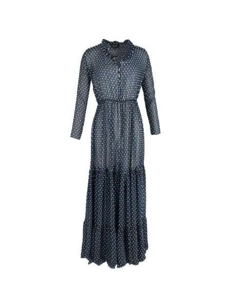 Rochie maxi Saloni cu buline cu mâneci lungi lungă albastru