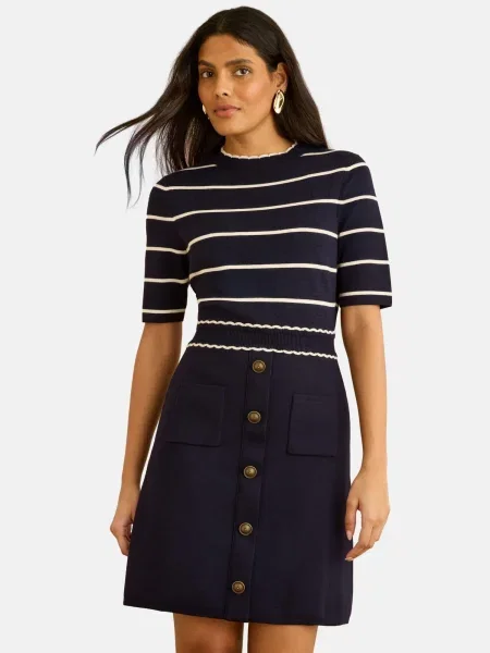 Love & roses Rochie tricotat bleumarin alb