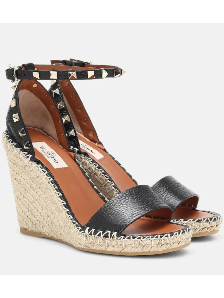 Espadrile Valentino Garavani din piele cu pană negru