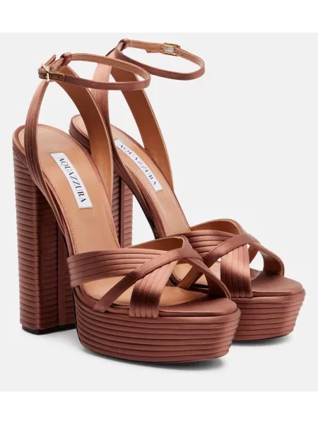 Sandale Aquazzura din satin cu platformă maro