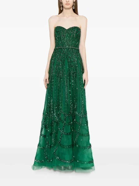 Siuvinėtas suknele Zuhair Murad korsetas žalia